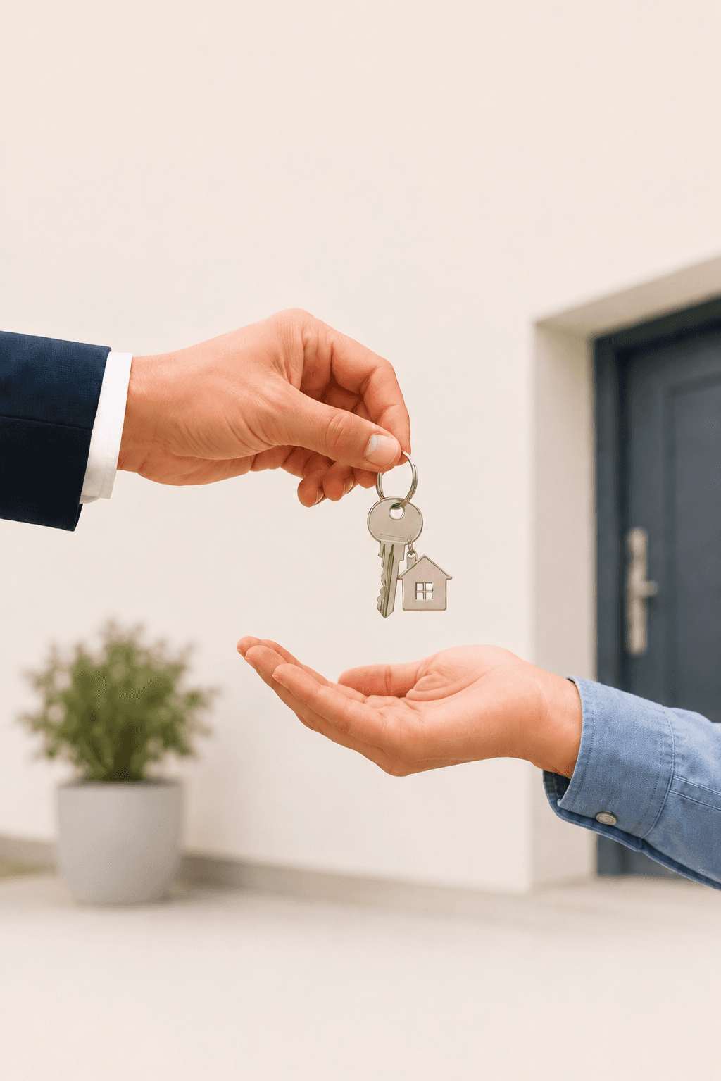 A landlord handing over the keys to a new home